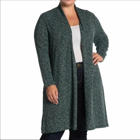 NWT Bobeau Green Ribbed Knit Cardigan Duster 1X - Picture 1 of 7